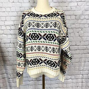 Vintage Liz Sport Large Cotton Multicolored White Knit Cropped Sweater